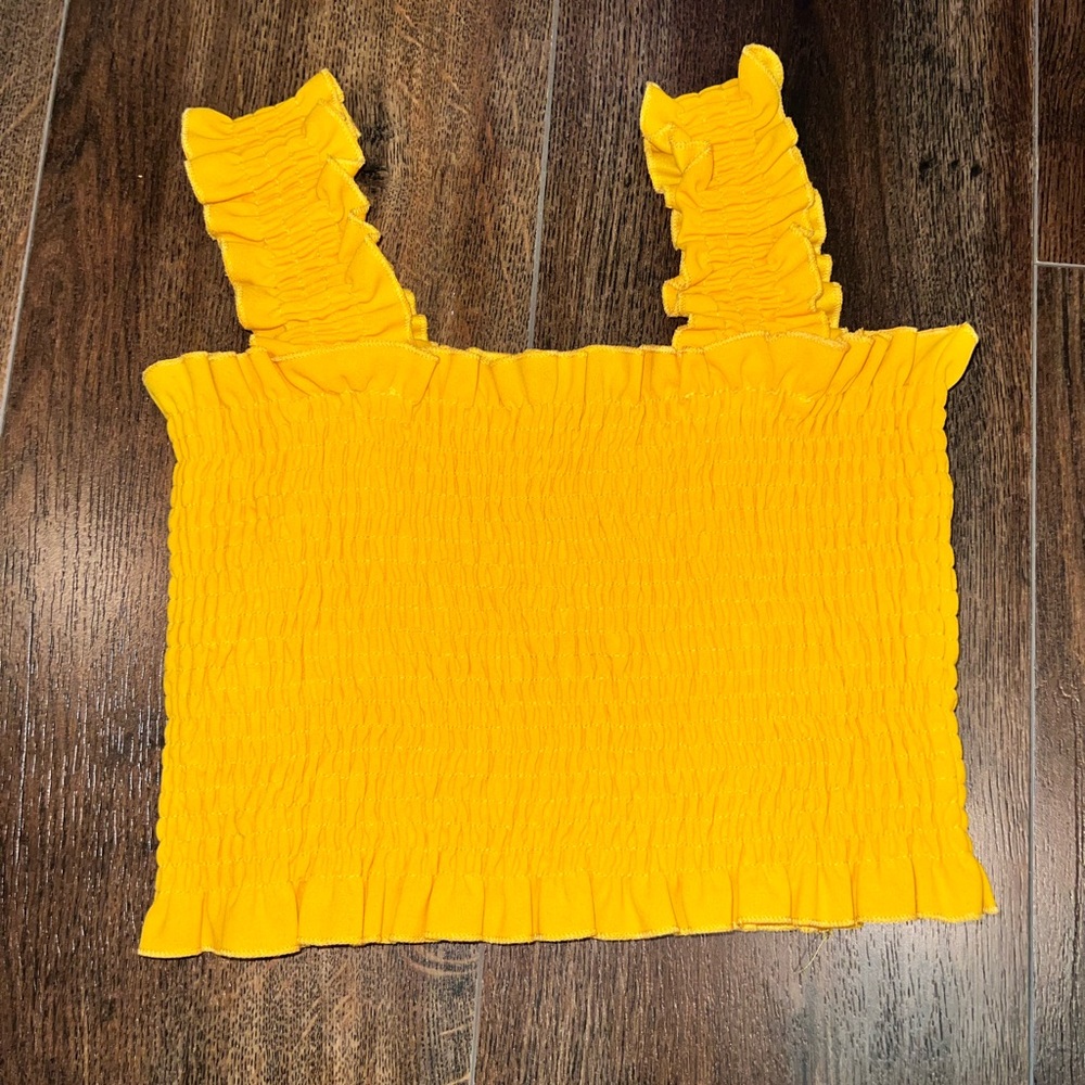 Yellow Cropped Smocked Tank